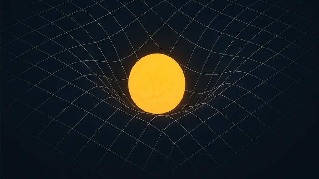Mass bending space-time Visual representation showing how a massive object bends the fabric of space-time, creating gravity.