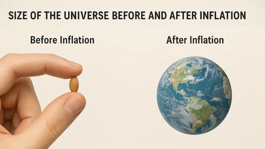 Size of the Universe Before and After Cosmic Inflation Illustration showing the size of the universe before and after cosmic inflation