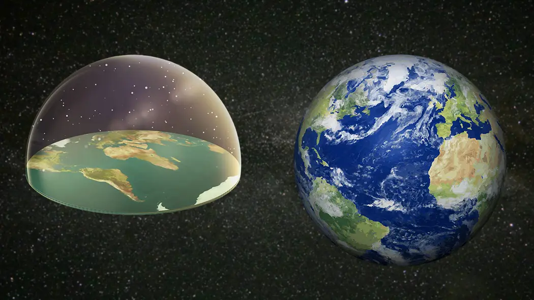 What is the shape of the Earth? Illustration showing Earth’s true shape as an oblate spheroid and a comparison to the flat earth model.