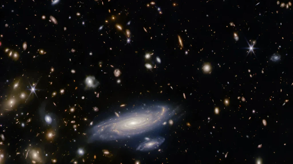 Galaxies moving away from each other due to expansion Expanding universe with galaxies moving away from each other.