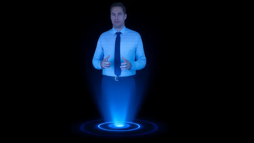 Hologram Person - 3D Light-Based Image Illustration 3D hologram person illustration showing a realistic 3D light-based image