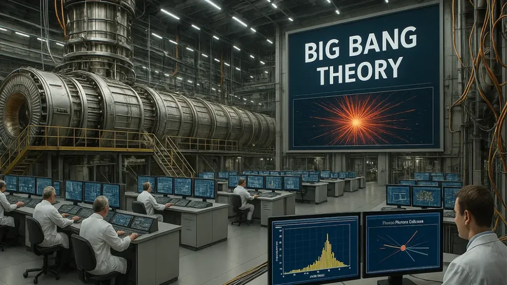 Scientists in a laboratory are researching the evidence for the Big Bang theory.